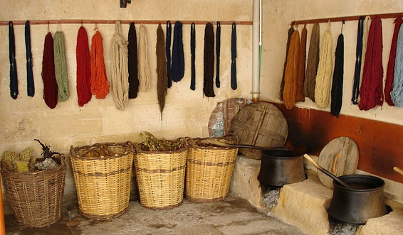 Natural dye skeins and vats