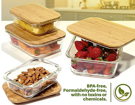 Glass storage containers with bamboo lids