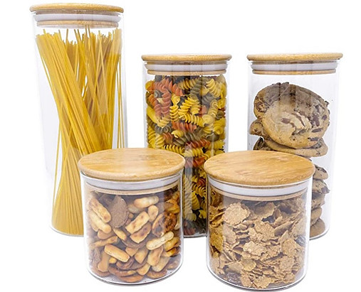 Glass storage jars with bamboo lids