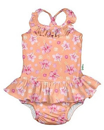 Green Sprouts girls swimsuit with built in swim diapers for baby